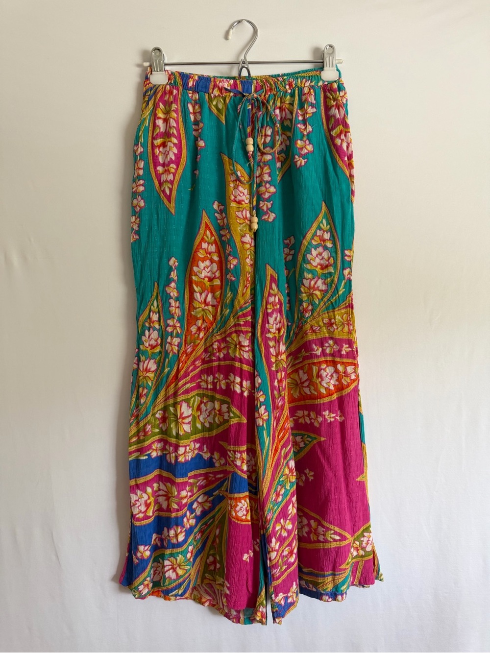 Teal & Fuchsia Floral Maxi Skirt with Drawstring Waist